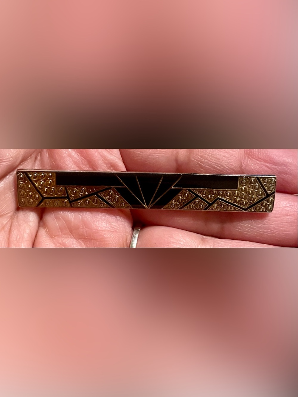 Black and Gold Art Deco Bar Brooch - Women's Jewelry